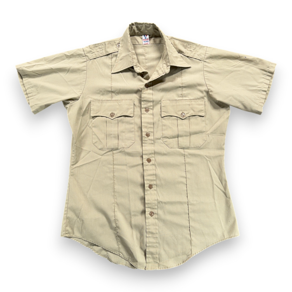 Vintage Flying Cross Shirt Adult MEDIUM Brown Poplin Polyester Uniform 70s
